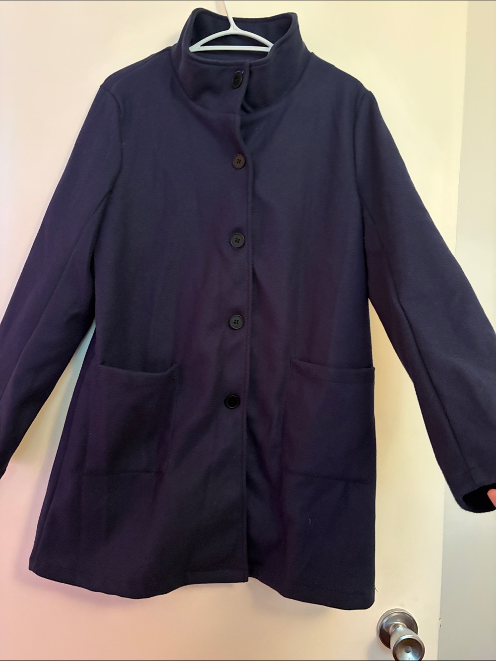 SHEIN Navy Stand Collar Button-Front Pea Coat